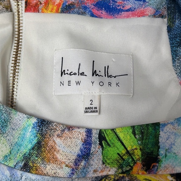 Nicole Miller New York Wiggle Sheath Dress Cold Shoulder Abstract Floral Multi - Picture 13 of 16